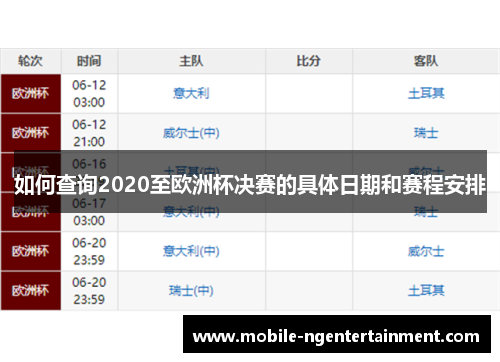 如何查询2020至欧洲杯决赛的具体日期和赛程安排