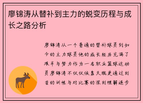 廖锦涛从替补到主力的蜕变历程与成长之路分析